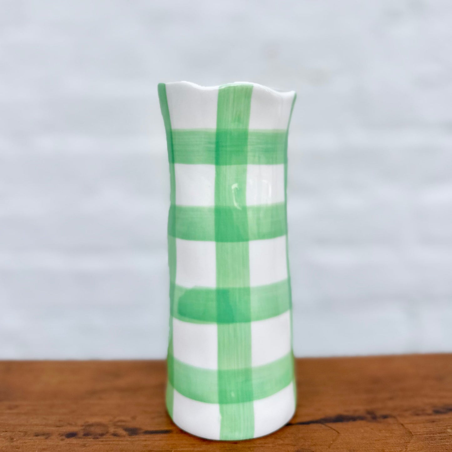 Green Gingham Small Vase