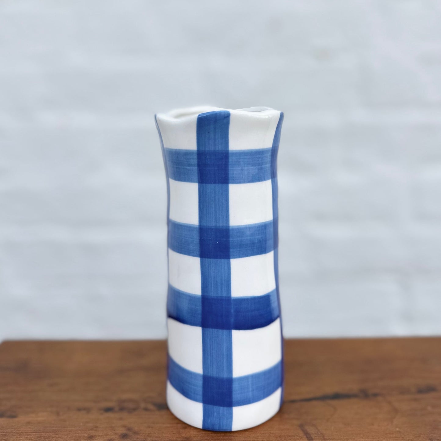 Blue Gingham Small Vase