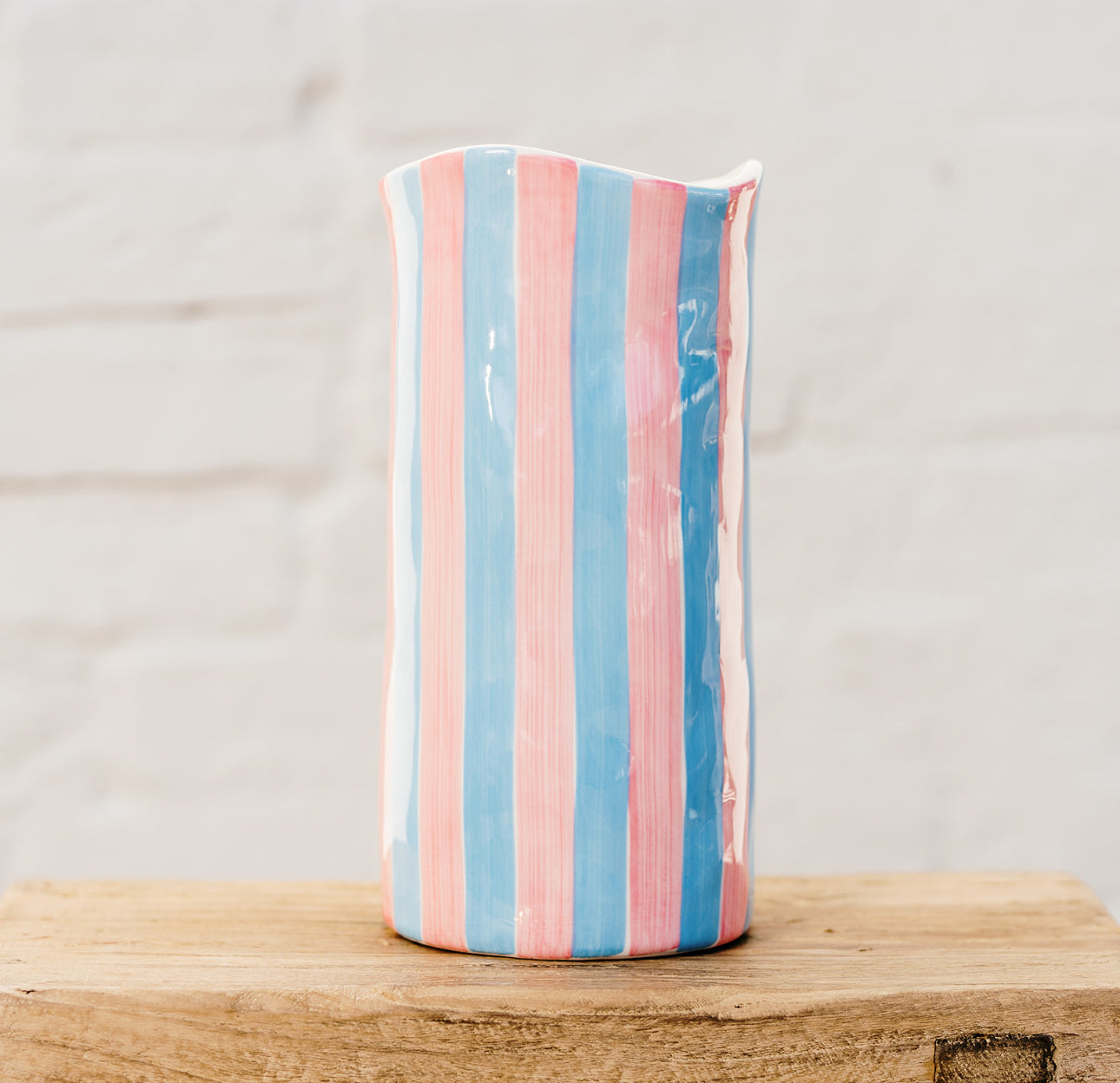 Pink and Cornflower Blue Stripe Large Vase