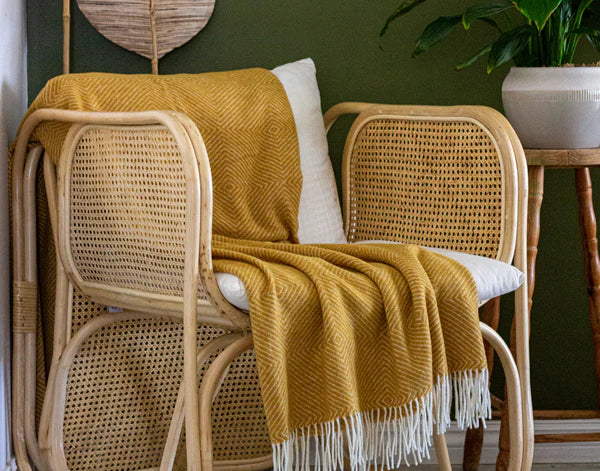 Merino Wool Blend Throw Rug, The Hampton mustard