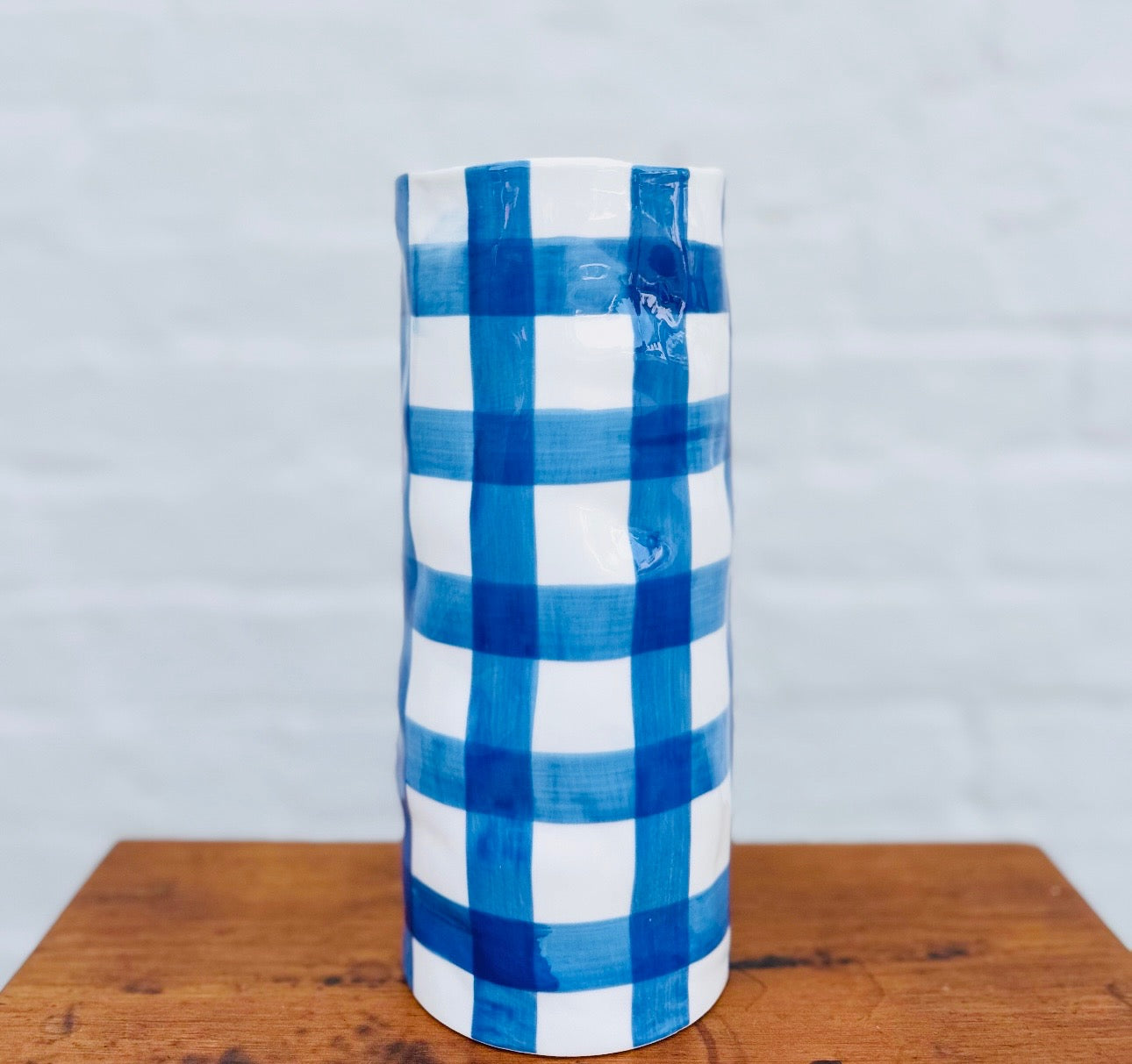 Blue Gingham Medium Vase