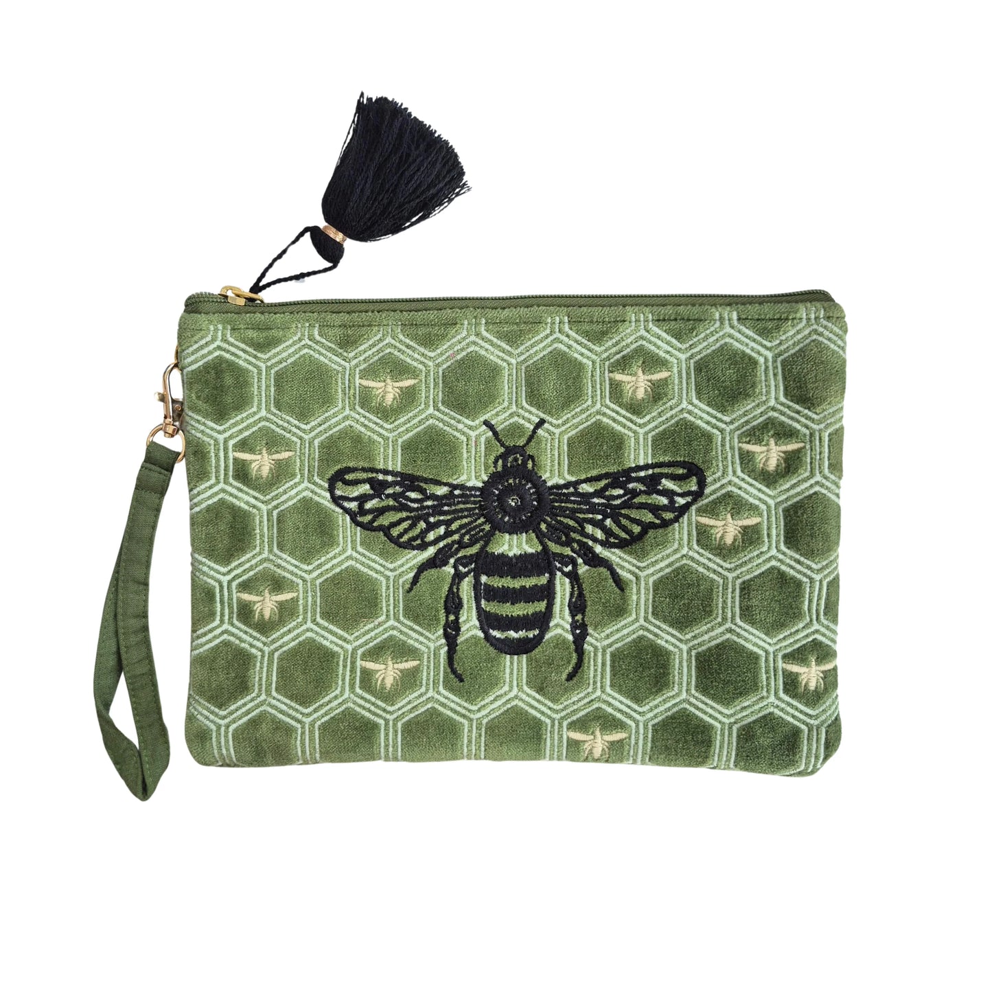 Green Velvet Bee Clutch