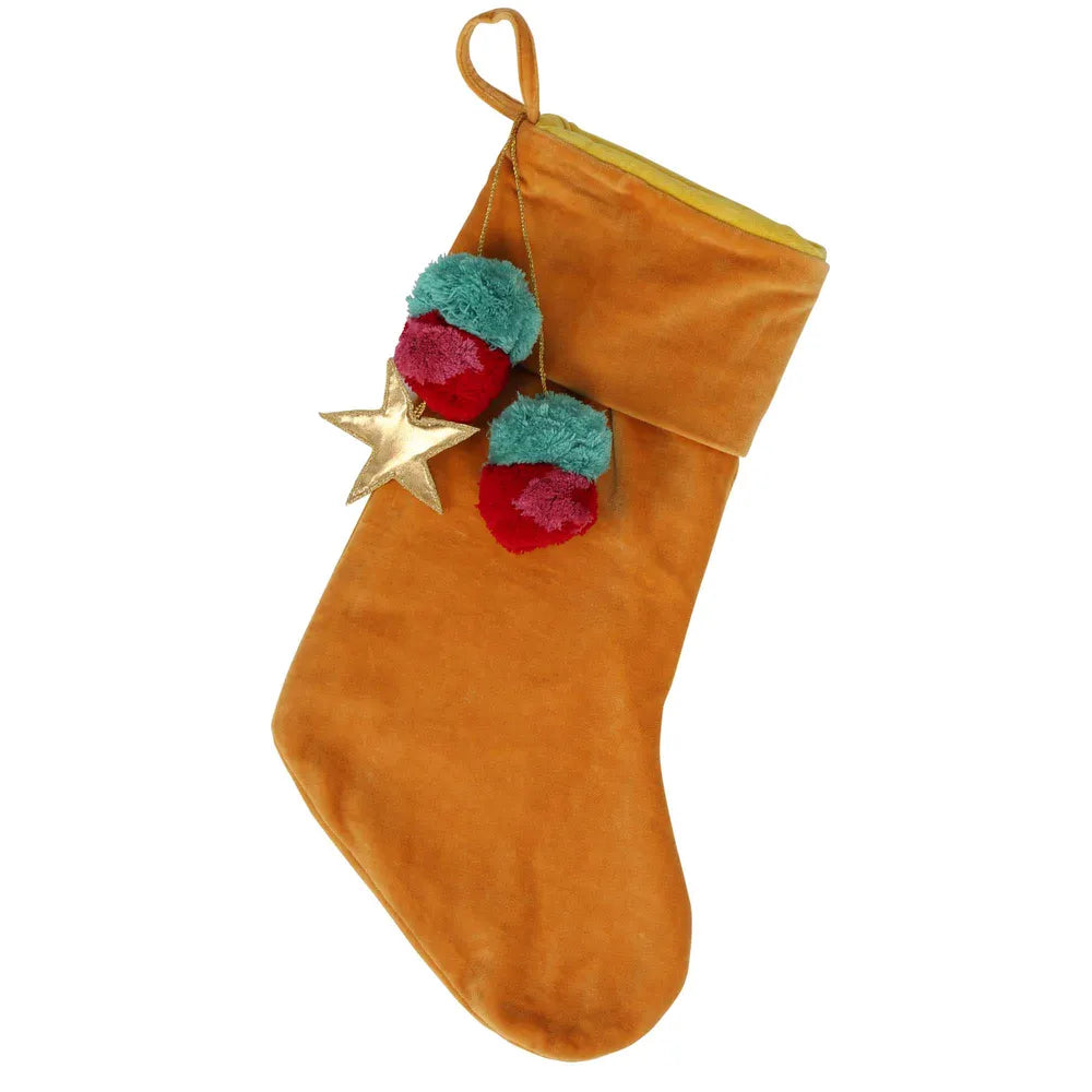 Velvet Pom Pom Stocking Gold