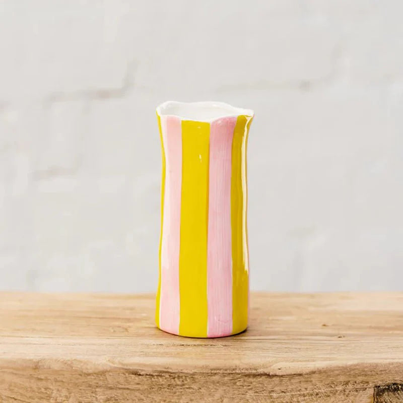 Pink & Yellow Stripe Small Vase