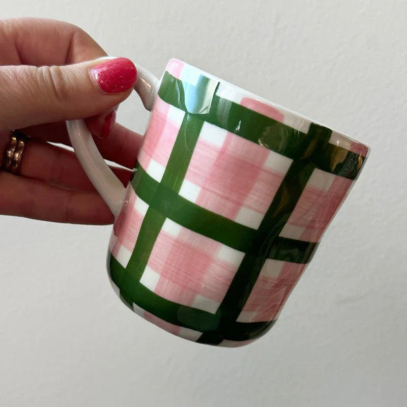 Green and Pink Gingham Mug