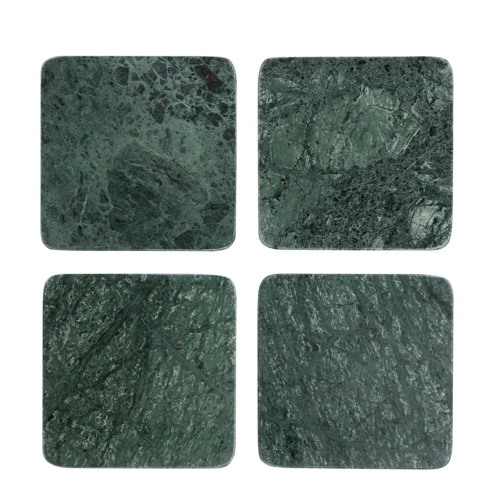 Graze Marble Coaster Square Green - Set of 4