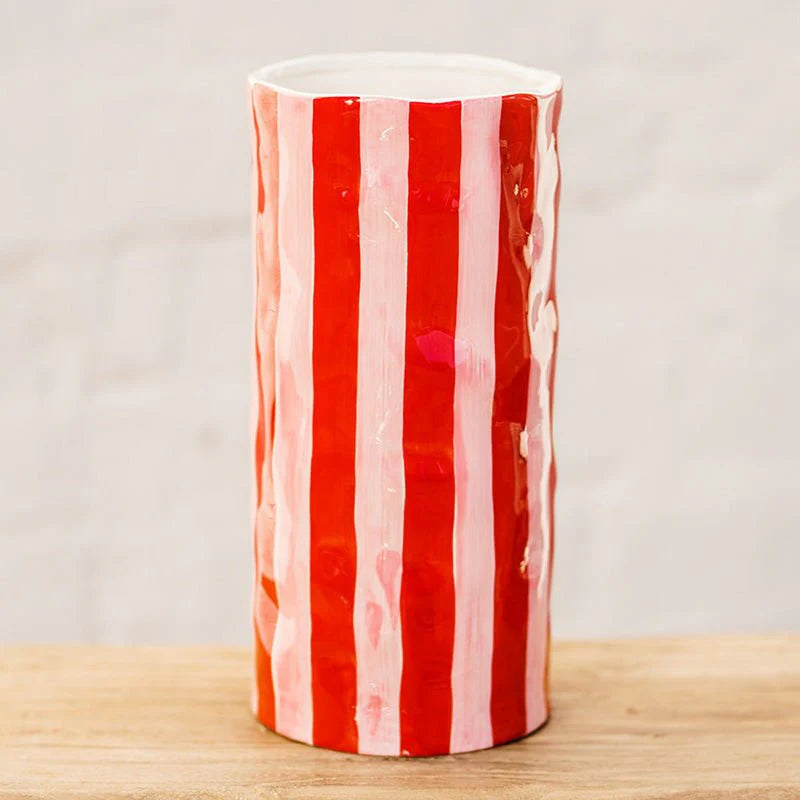 Pink and Red Stripe Large Vase