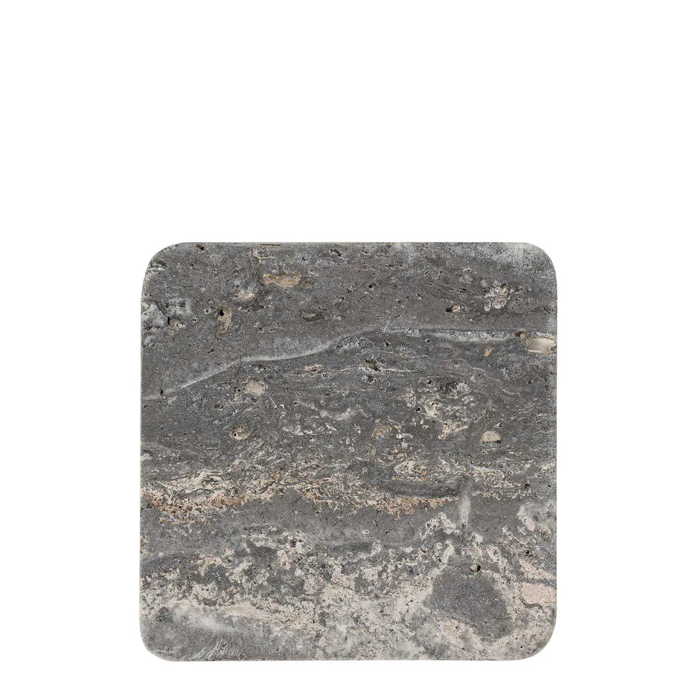 Graze Travertine Square Coasters, Dark Grey - Set of 4