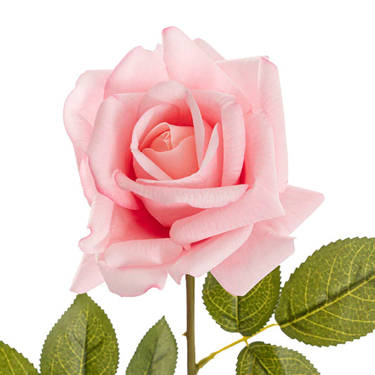 Real Touch Pink Rose Full Bloom Stem