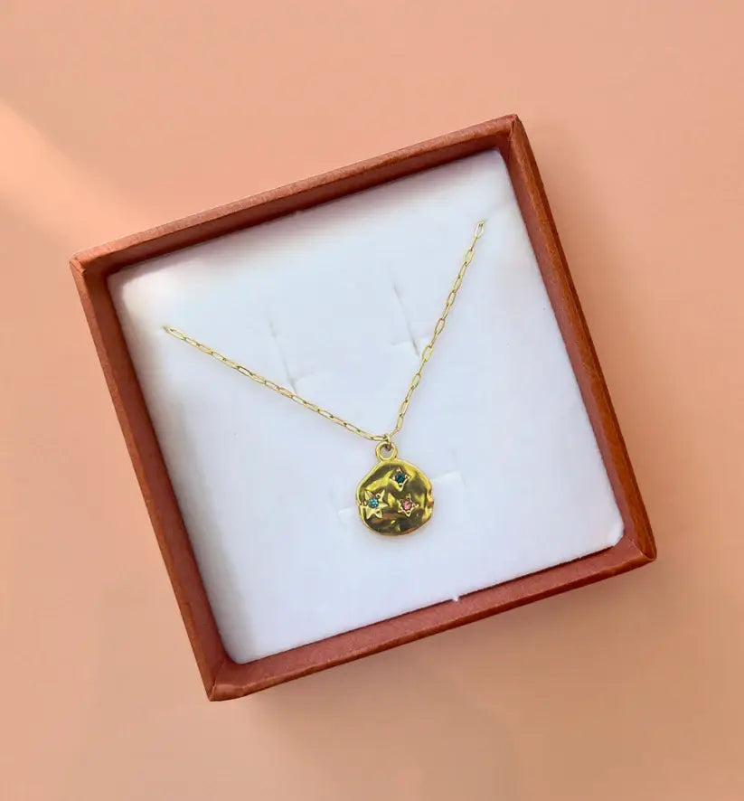 18K Gold Multi-colour Irregular Pendant Necklace