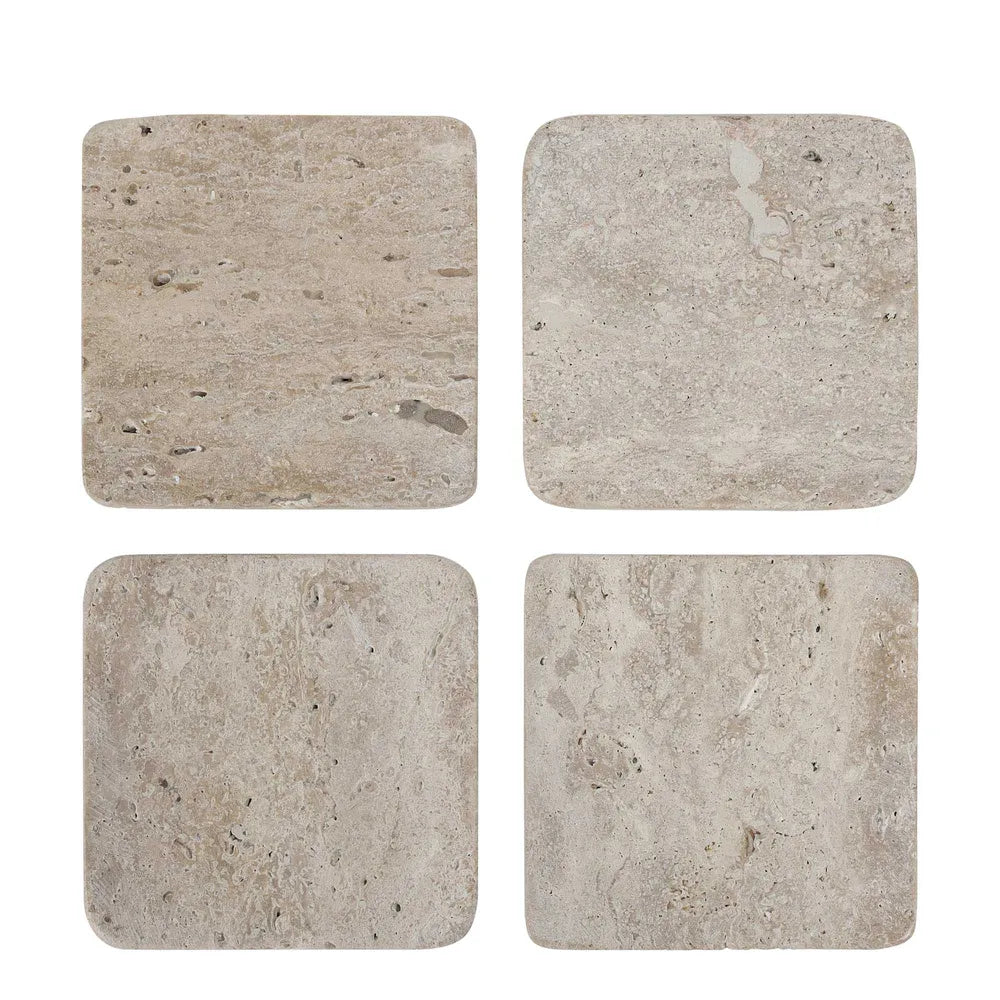 Graze Travertine Square Coasters, Sand - Set of 4