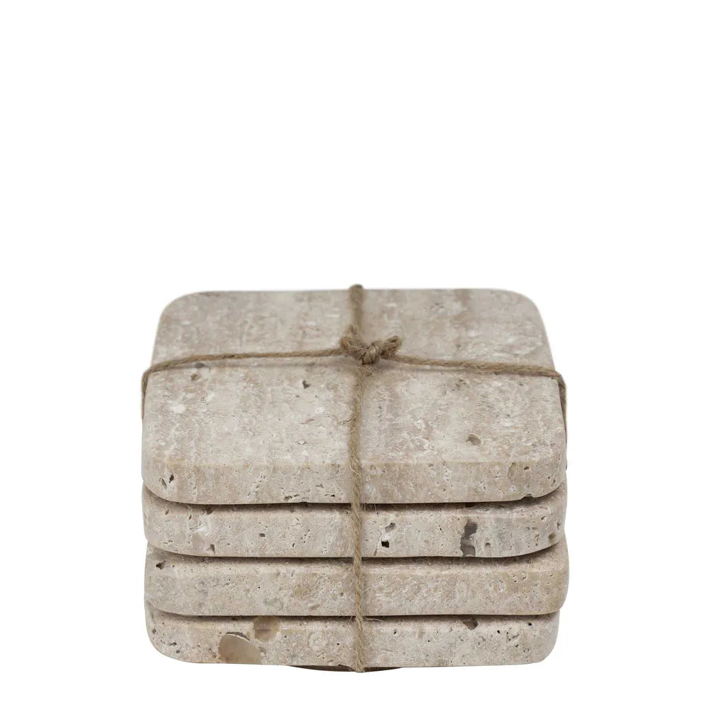 Graze Travertine Square Coasters, Sand - Set of 4