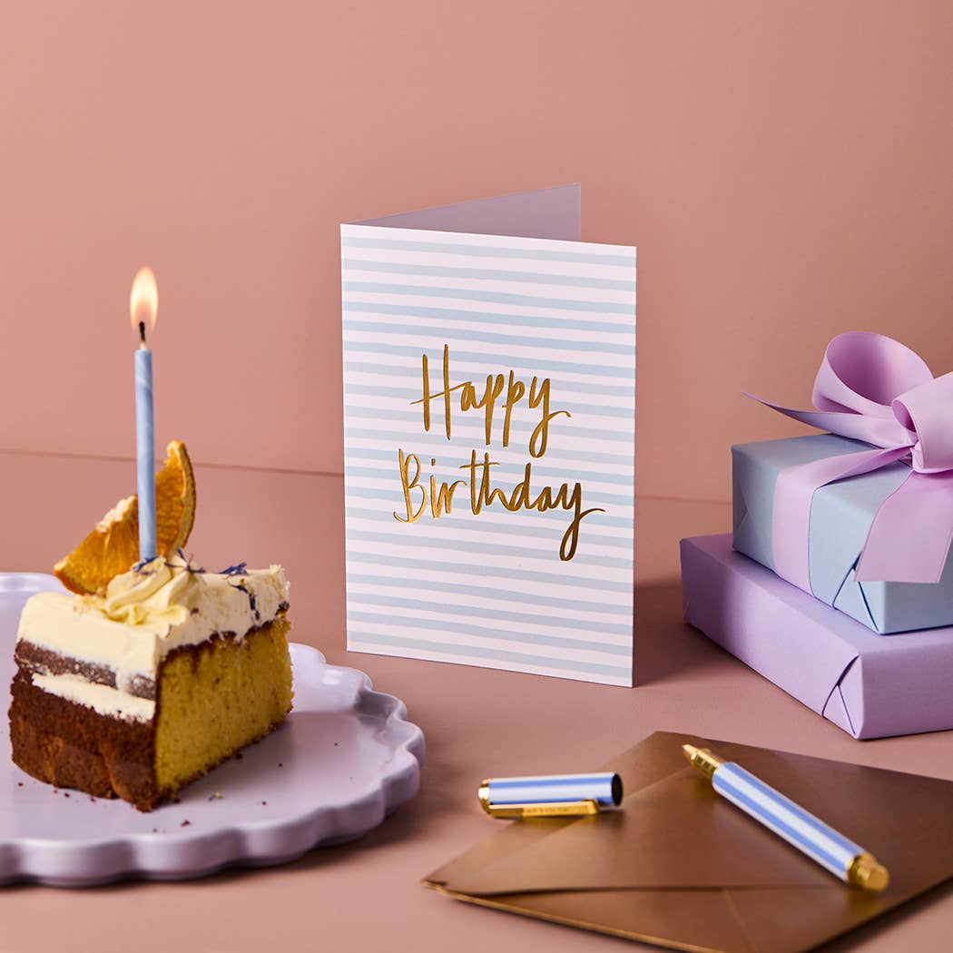 Blue Stripe Happy Birthday Card