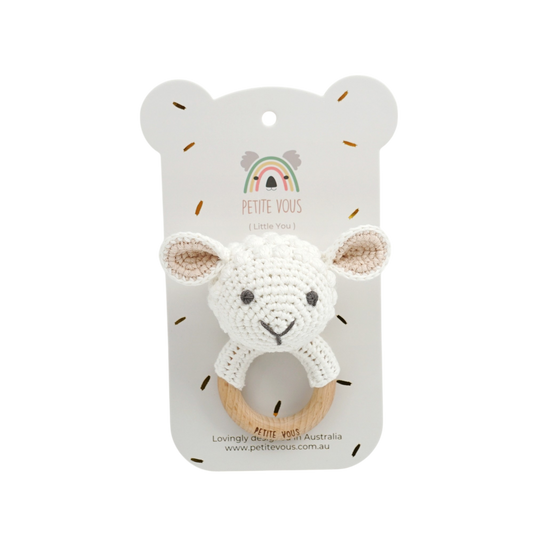 Petite Vous 100% Cotton Crochet Ring Rattle - Lulu the Lamb