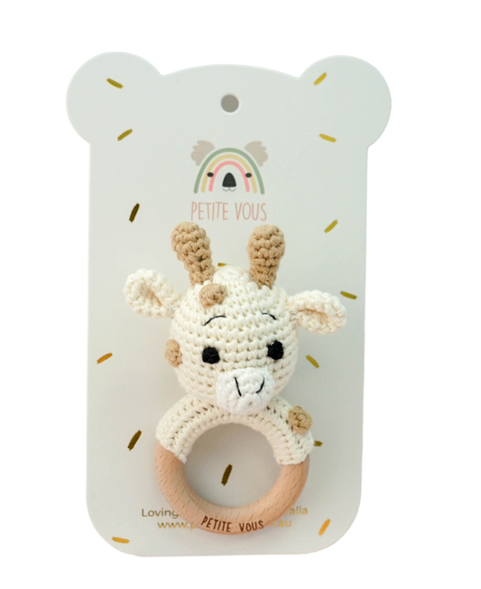 100% Cotton Crochet Ring Rattle - Percy Giraffe