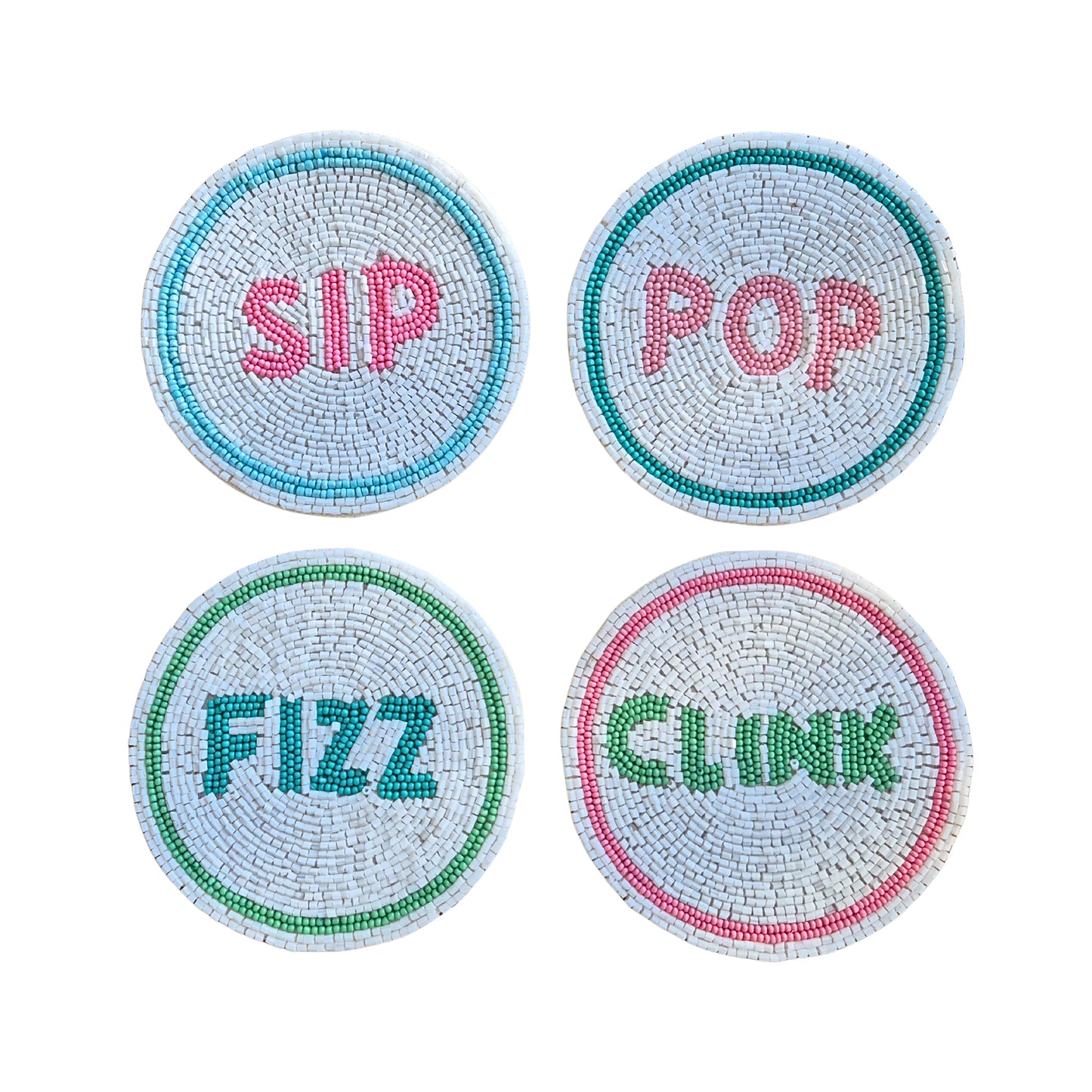 Sip, Pop, Fizz + Clink Beaded Coaster Set of 4