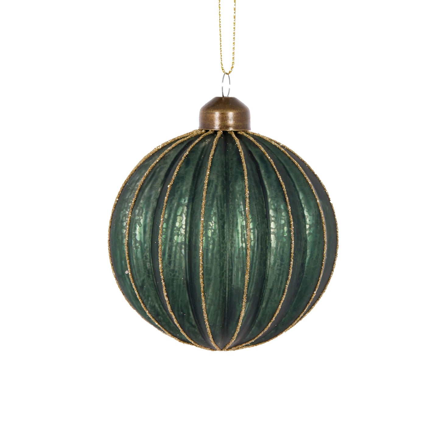 Matte Emerald Glitter Ribbed Bauble