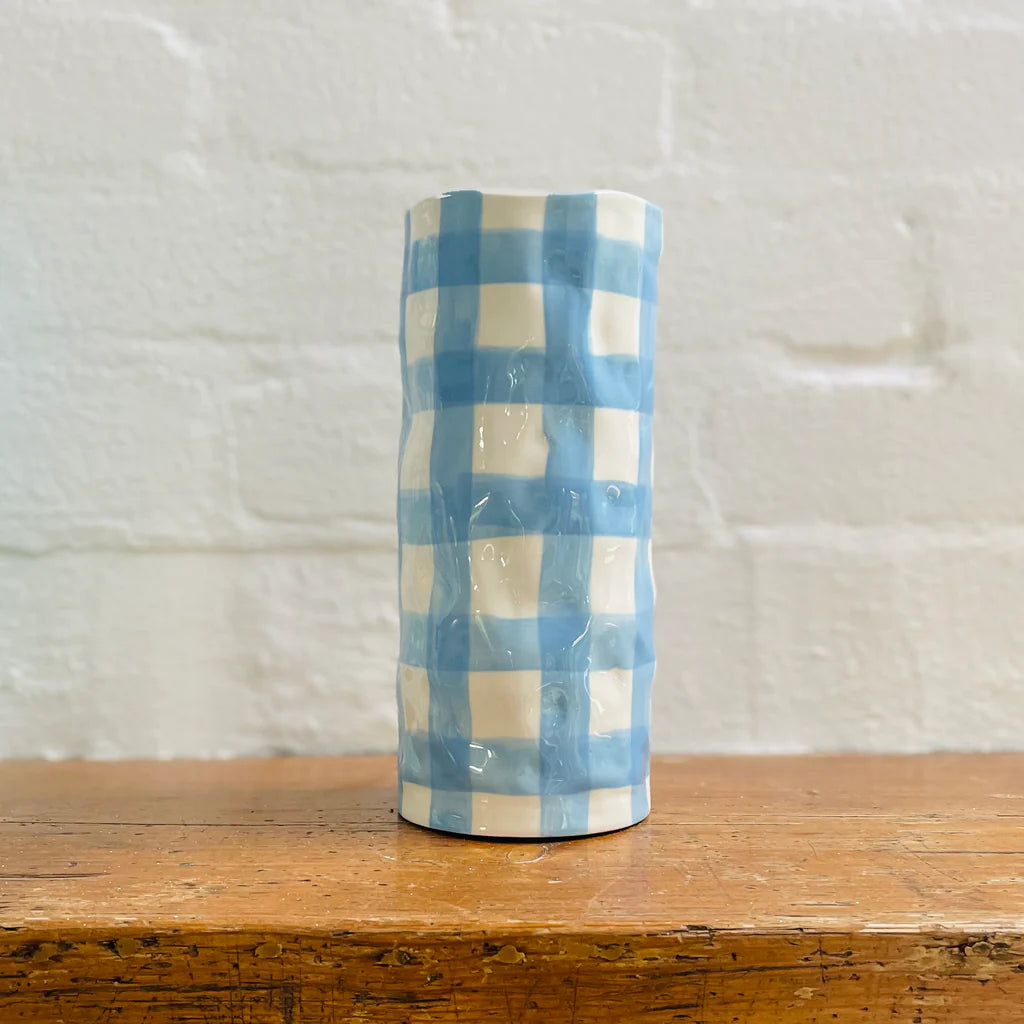 Medium Cornflower Blue Gingham Vase