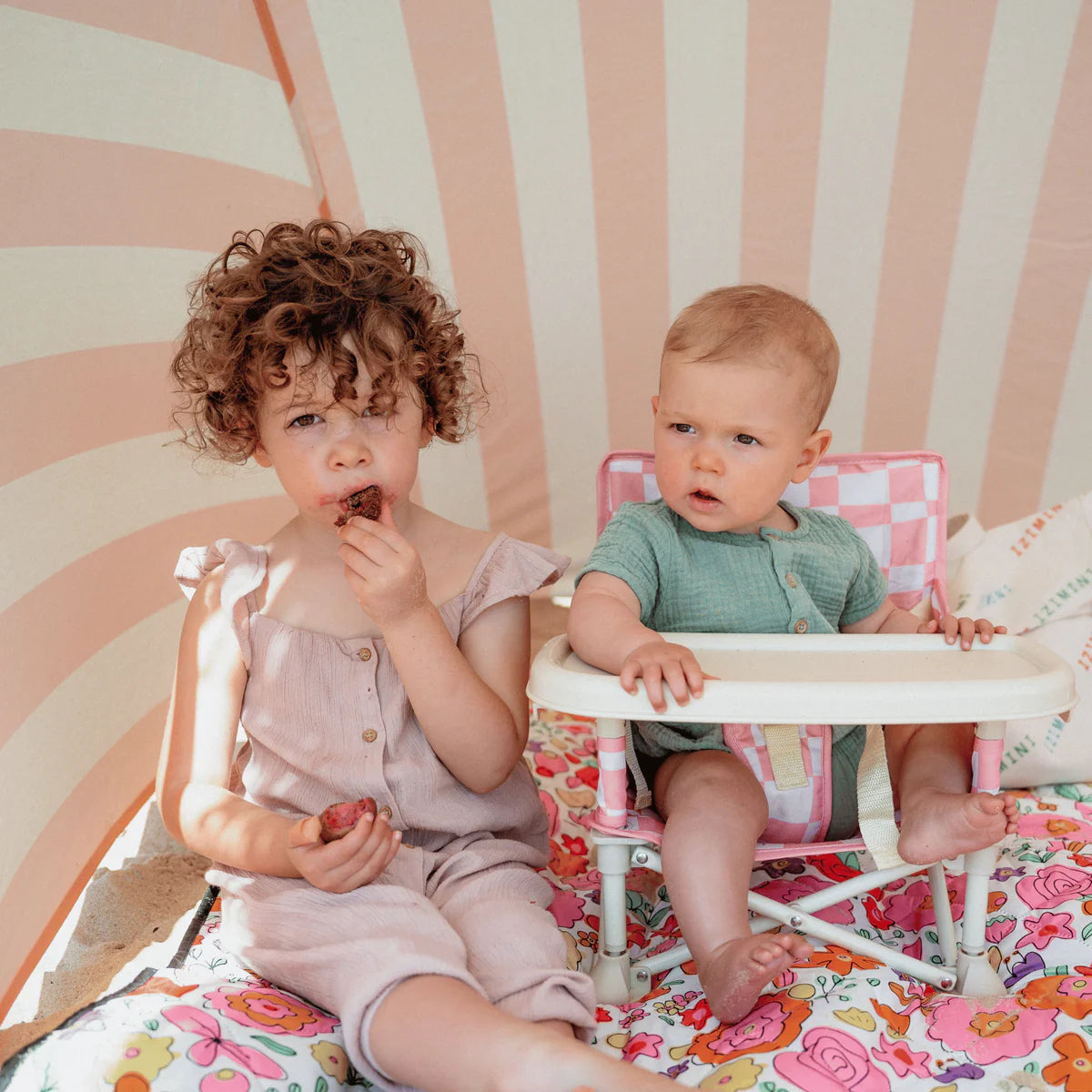 Pink Checked Portable Baby Chair