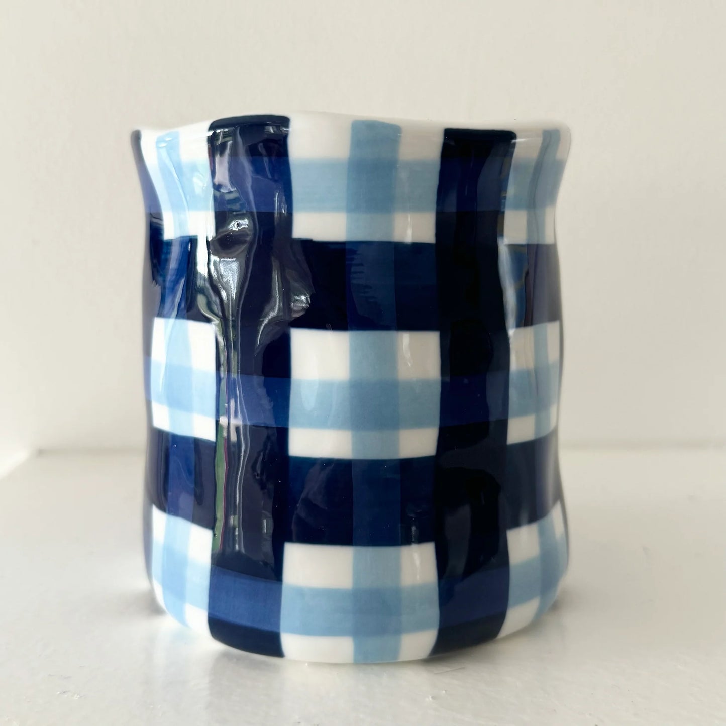 Light and Dark Blue Gingham Candle