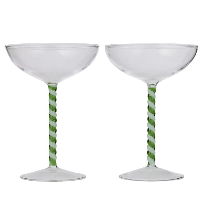 Swirl Set of 2 Coupe Glass - Green and White