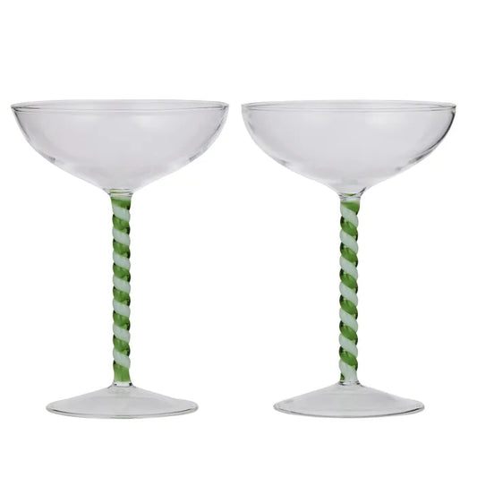 Swirl Set of 2 Coupe Glass - Green and White