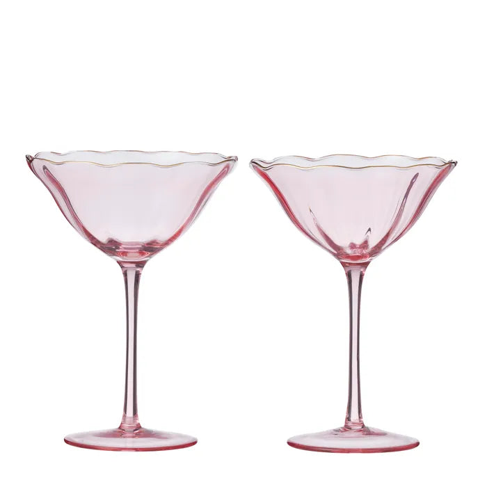 The Crowne Set of 2 Glass Coupe in Pink/Gold