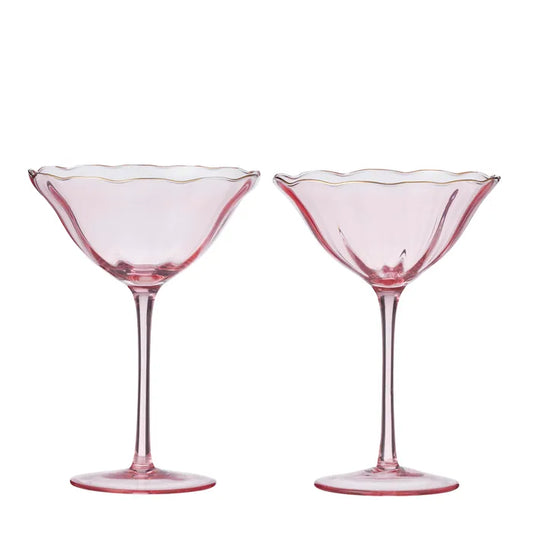 The Crowne Set of 2 Glass Coupe in Pink/Gold