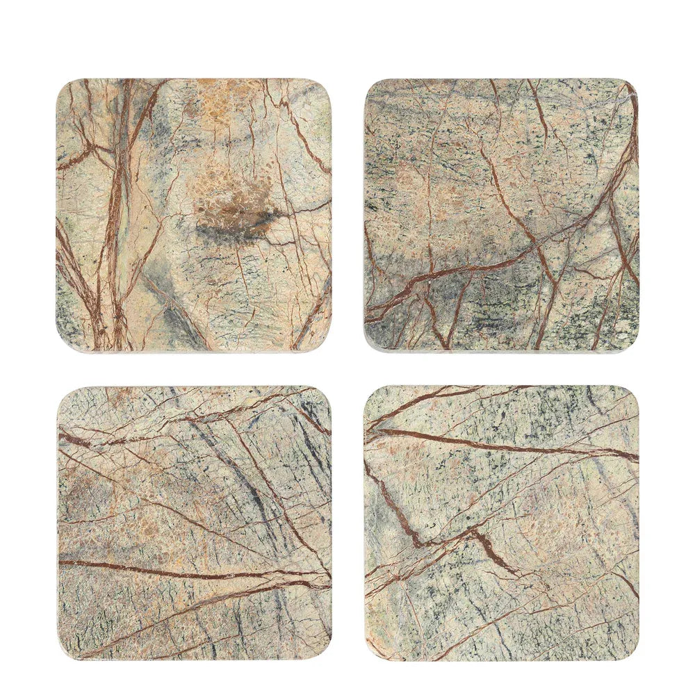 Graze Marble Coaster Square Brown & Green - Set of 4