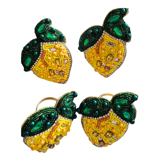 Beaded Lemon Napkin Rings - Set of 4