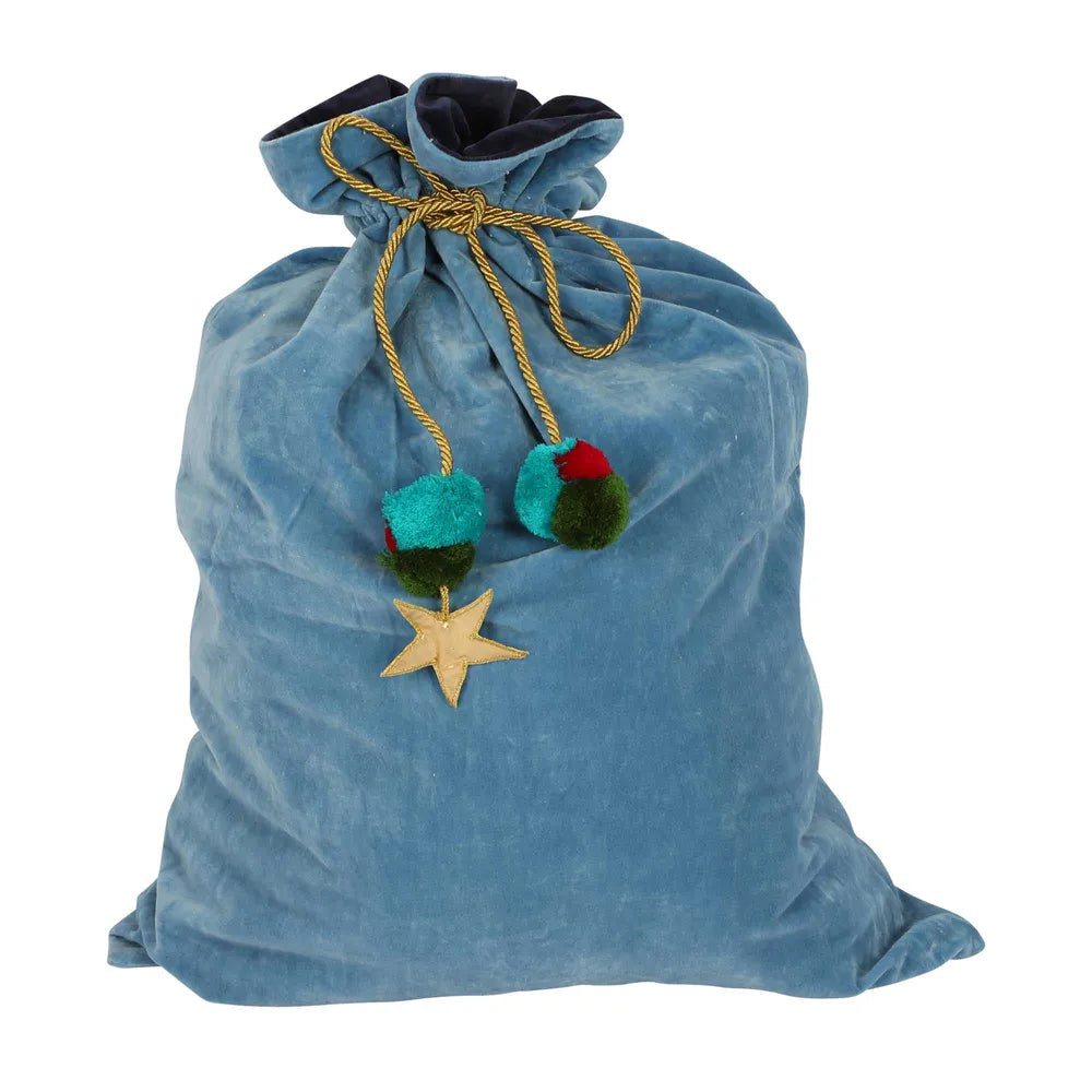 Velvet Santa Sack, Light Blue