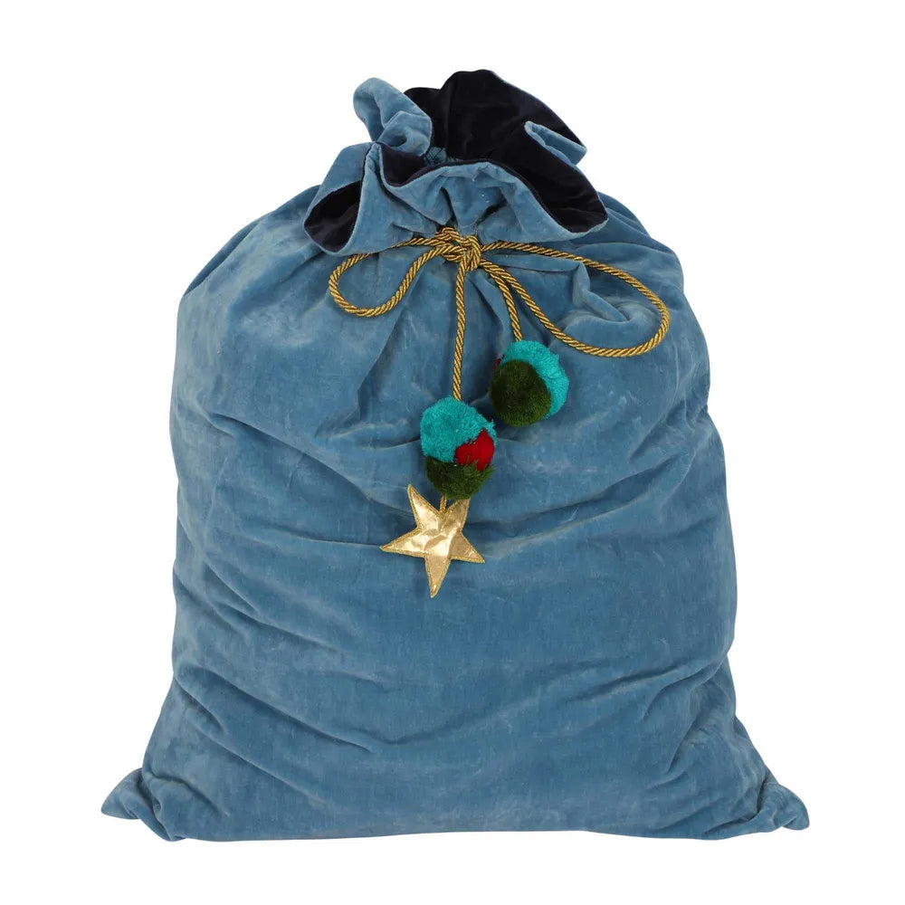 Velvet Santa Sack, Light Blue