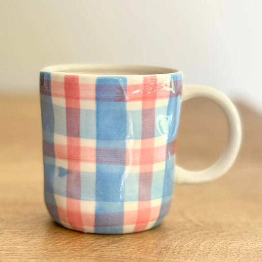 Pink and Blue Gingham Mug