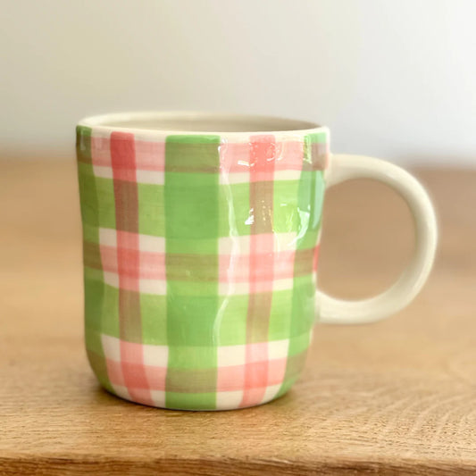 Pink and Green Gingham Mug