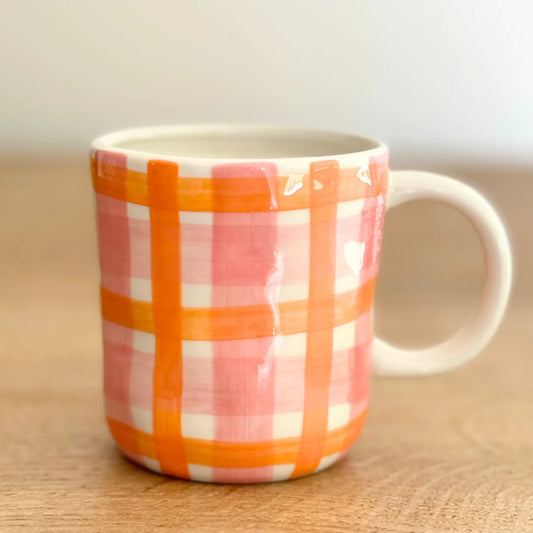 Pink and Orange Gingham Mug