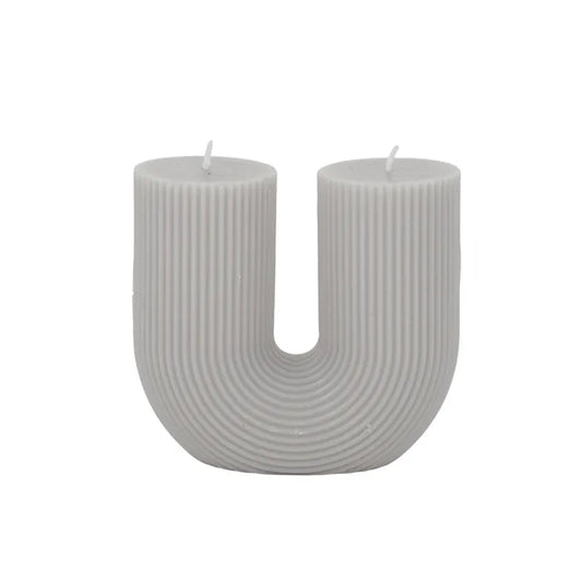 U Shaped Ribbed Candle, Grey