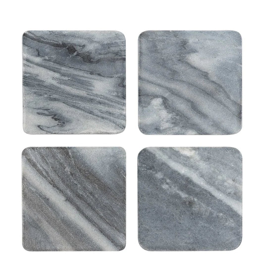 Graze Marble Coaster Square, Grey - Set of 4